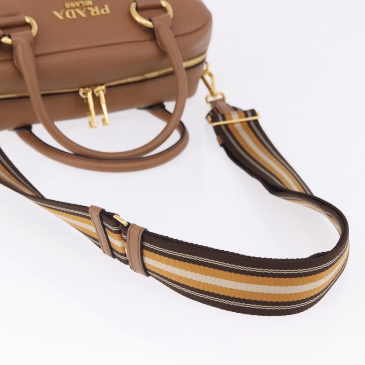 PRADA Hand Bag Leather 2way Beige Gold Tone Auth ka6236M