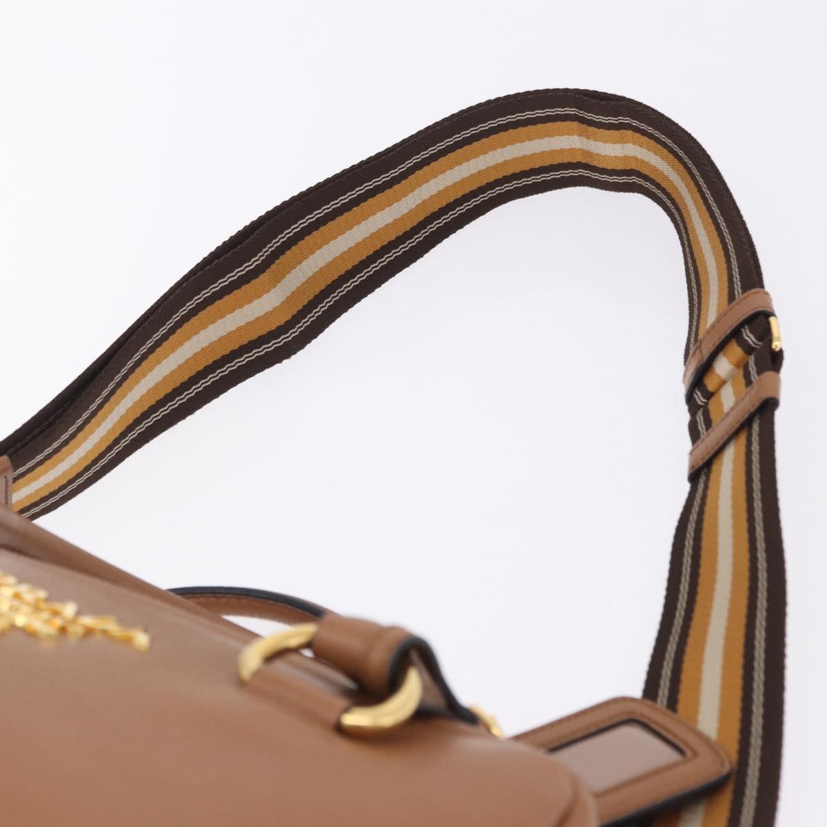 PRADA Hand Bag Leather 2way Beige Gold Tone Auth ka6236M