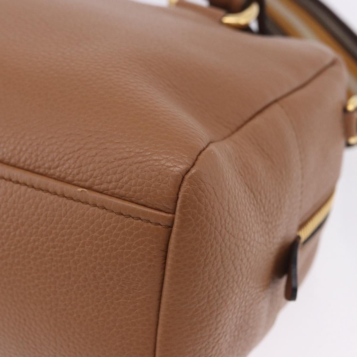 PRADA Hand Bag Leather 2way Beige Gold Tone Auth ka6236M