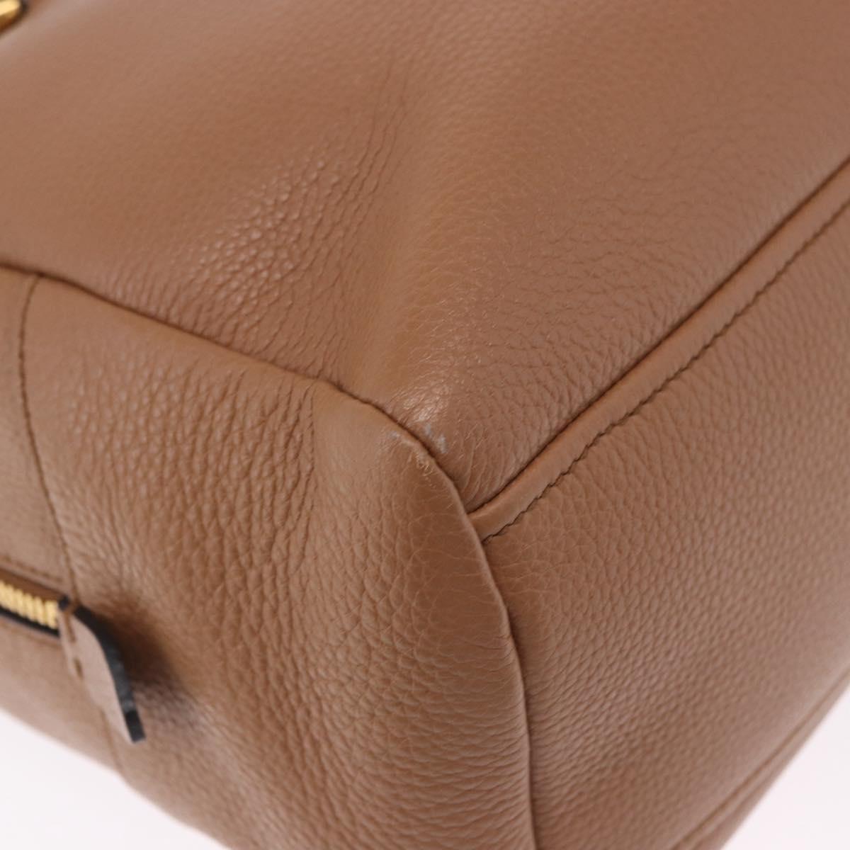 PRADA Hand Bag Leather 2way Beige Gold Tone Auth ka6236M