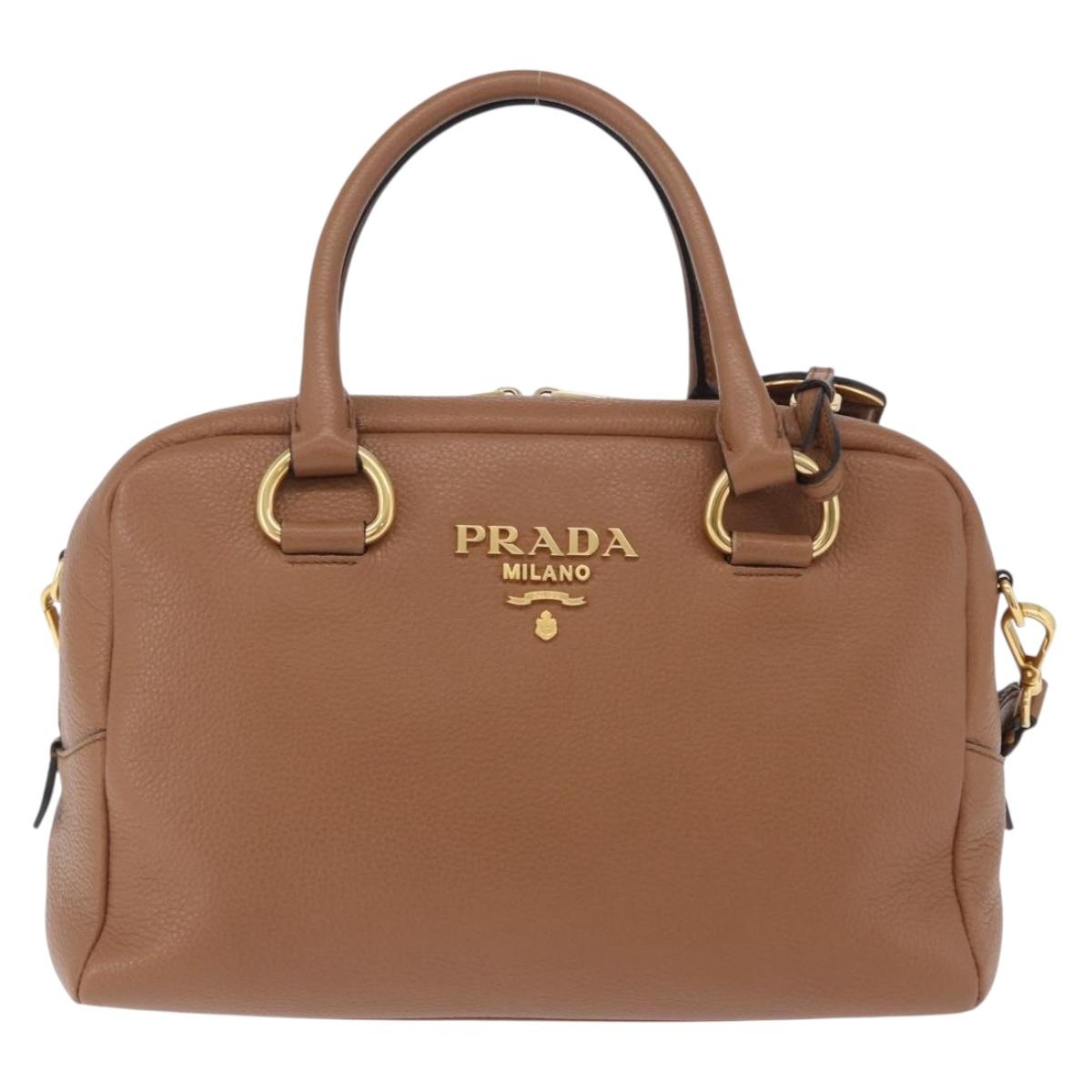 PRADA Hand Bag Leather 2way Beige Gold Tone Auth ka6236M
