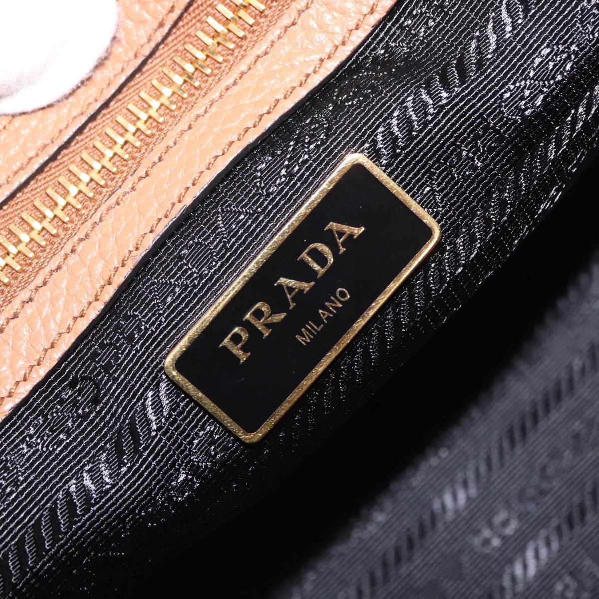 PRADA Hand Bag Leather 2way Beige Gold Tone Auth ka6236M