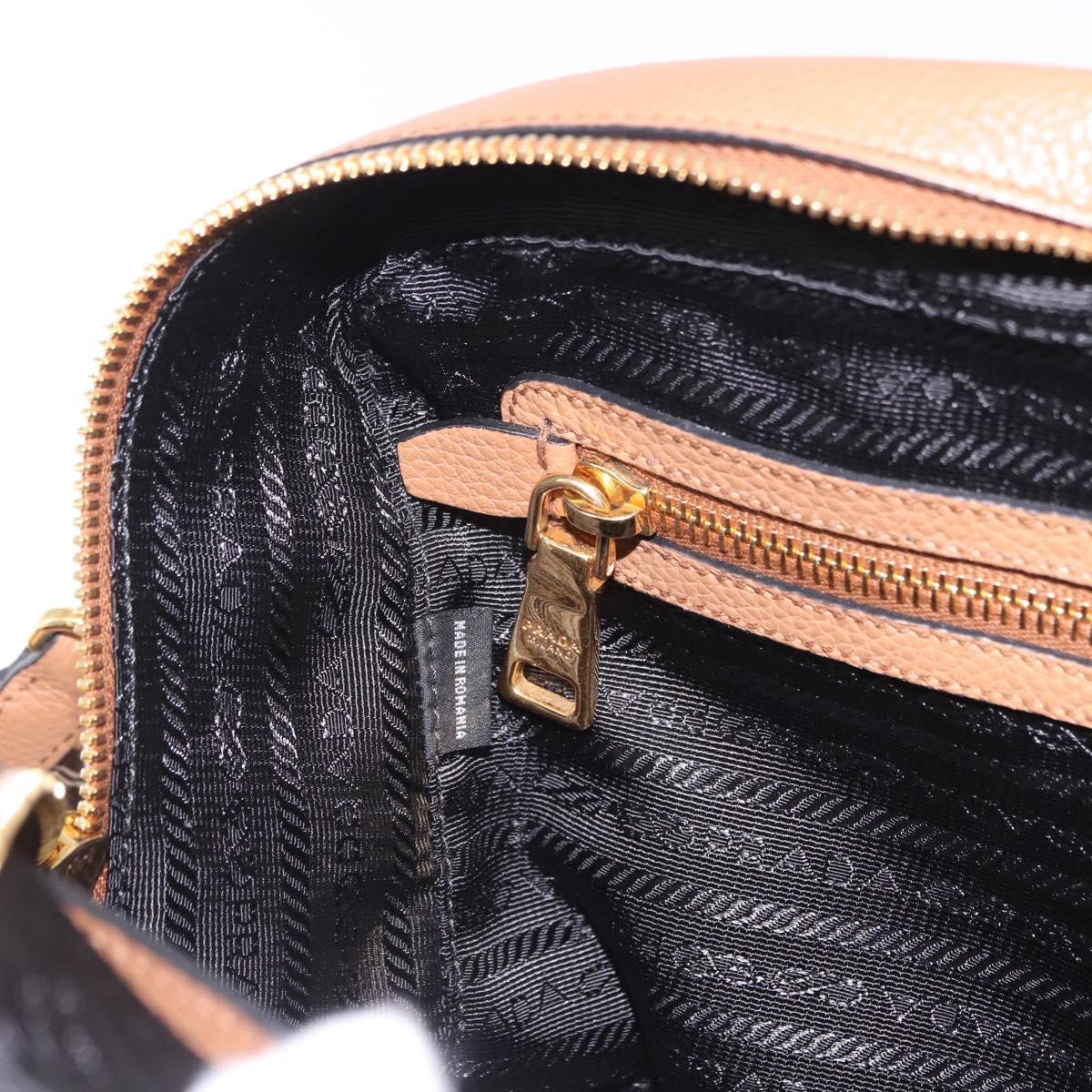 PRADA Hand Bag Leather 2way Beige Gold Tone Auth ka6236M