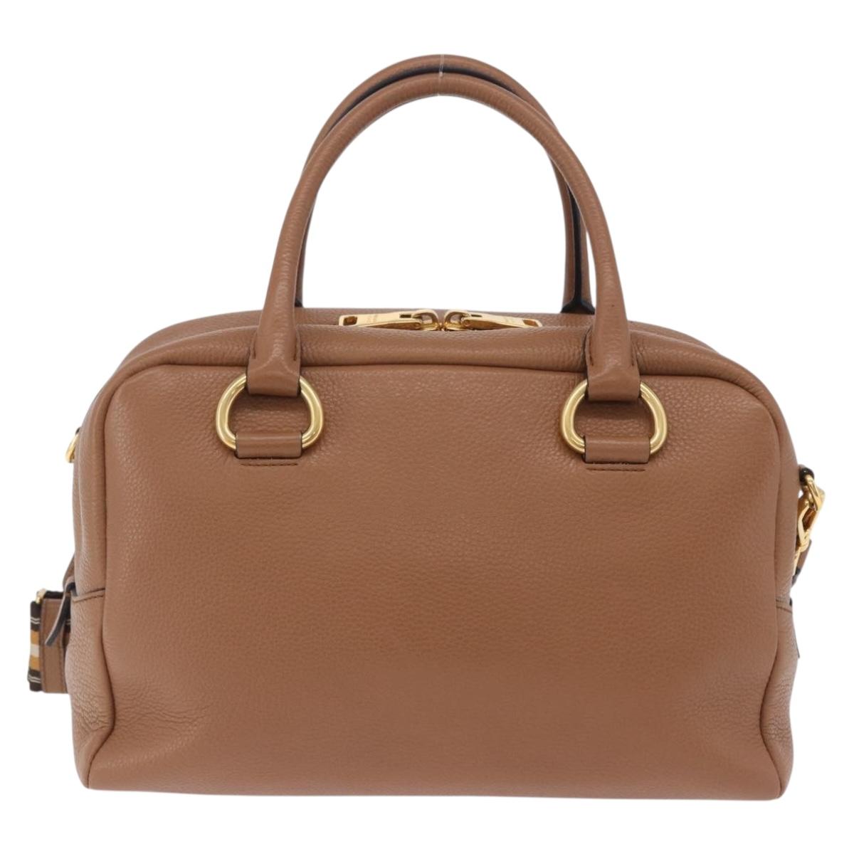 PRADA Hand Bag Leather 2way Beige Gold Tone Auth ka6236M
