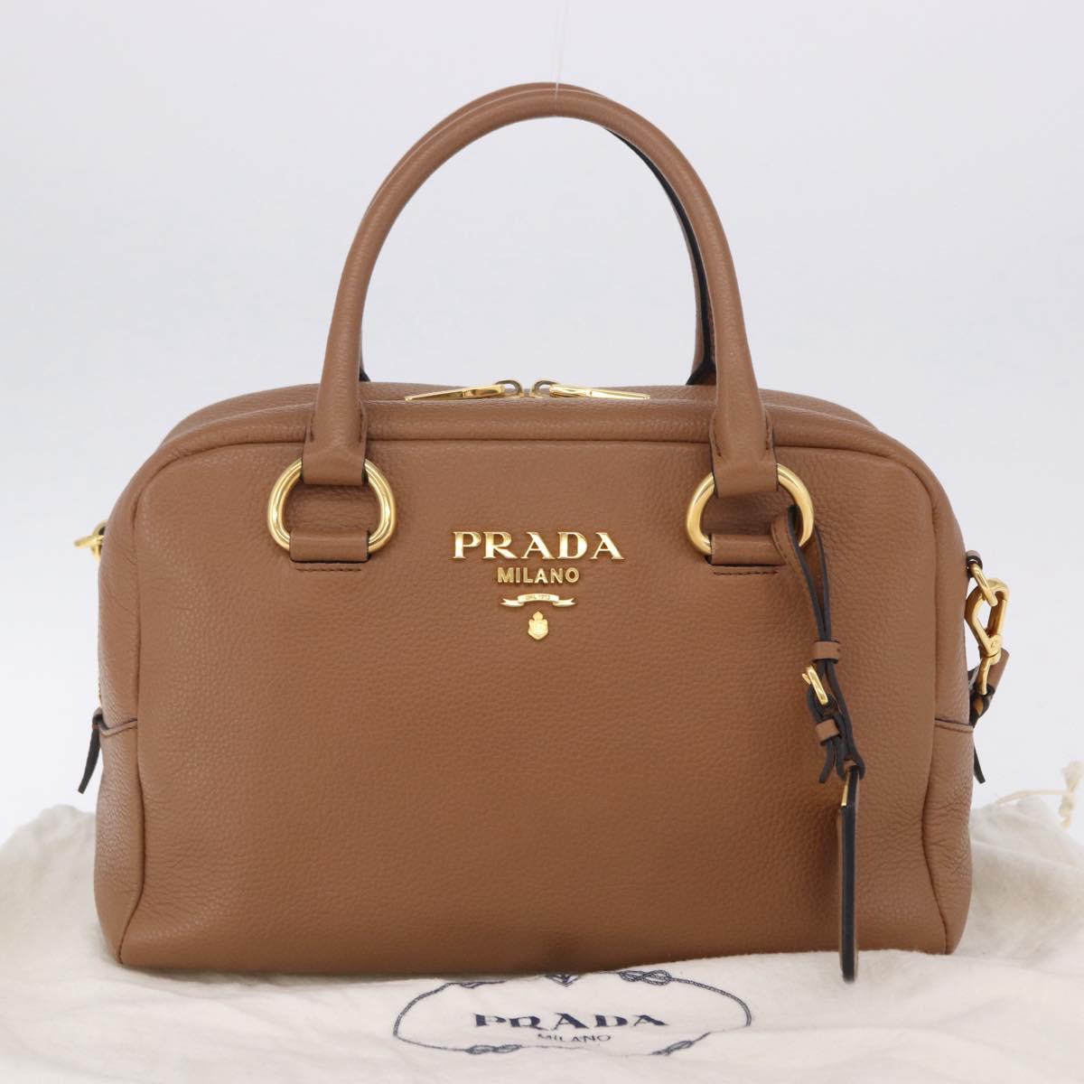 PRADA Hand Bag Leather 2way Beige Gold Tone Auth ka6236M