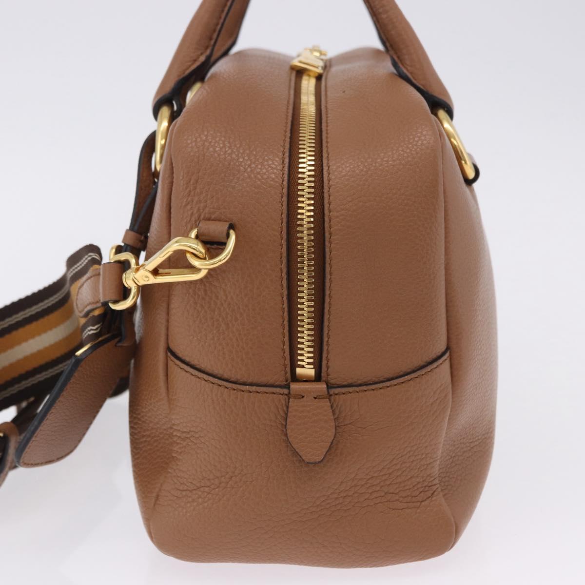 PRADA Hand Bag Leather 2way Beige Gold Tone Auth ka6236M