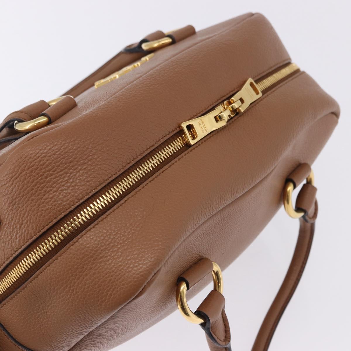 PRADA Hand Bag Leather 2way Beige Gold Tone Auth ka6236M