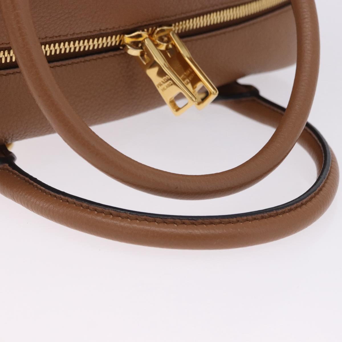 PRADA Hand Bag Leather 2way Beige Gold Tone Auth ka6236M