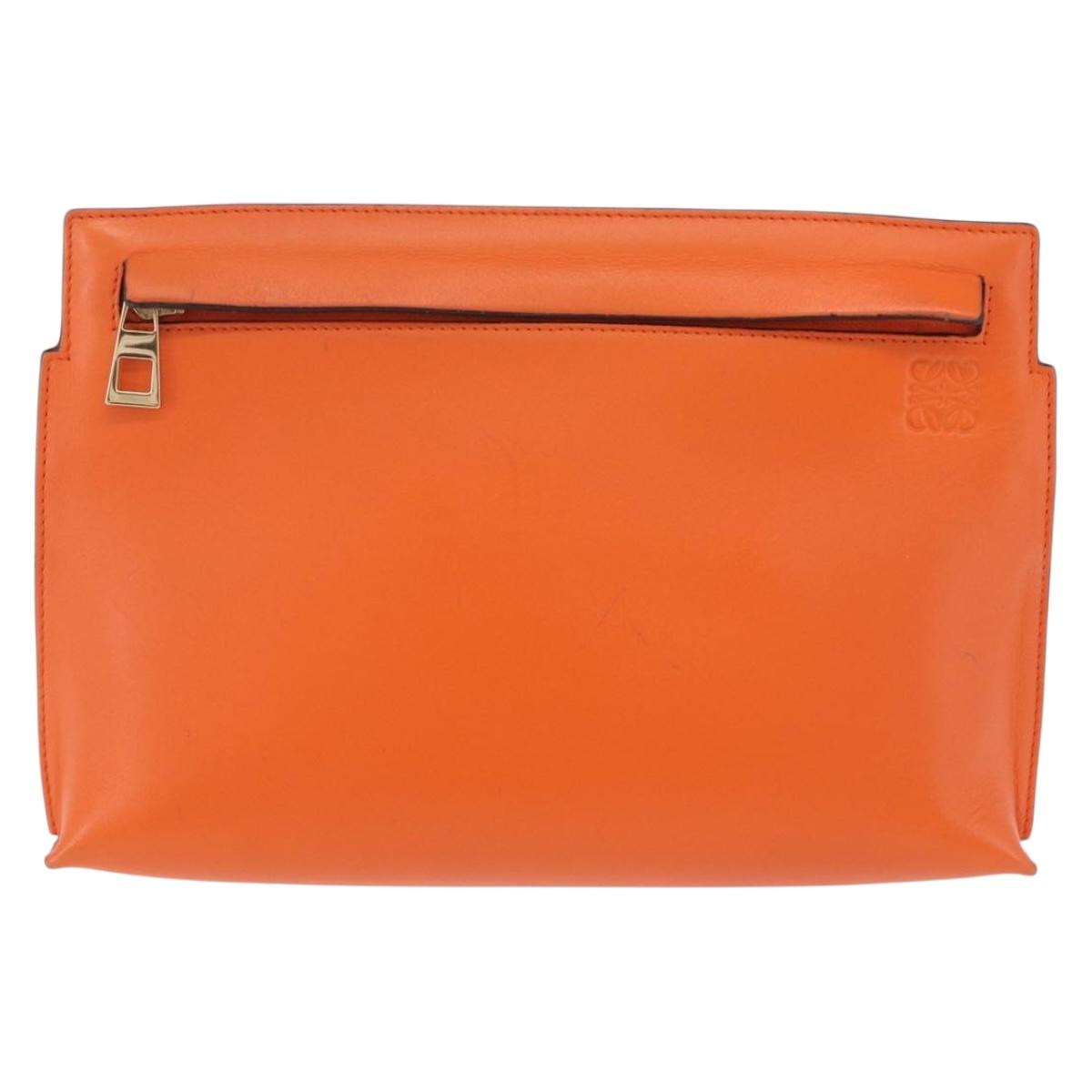 LOEWE Shoulder Bag Leather Orange Gold Tone Auth ka6237A