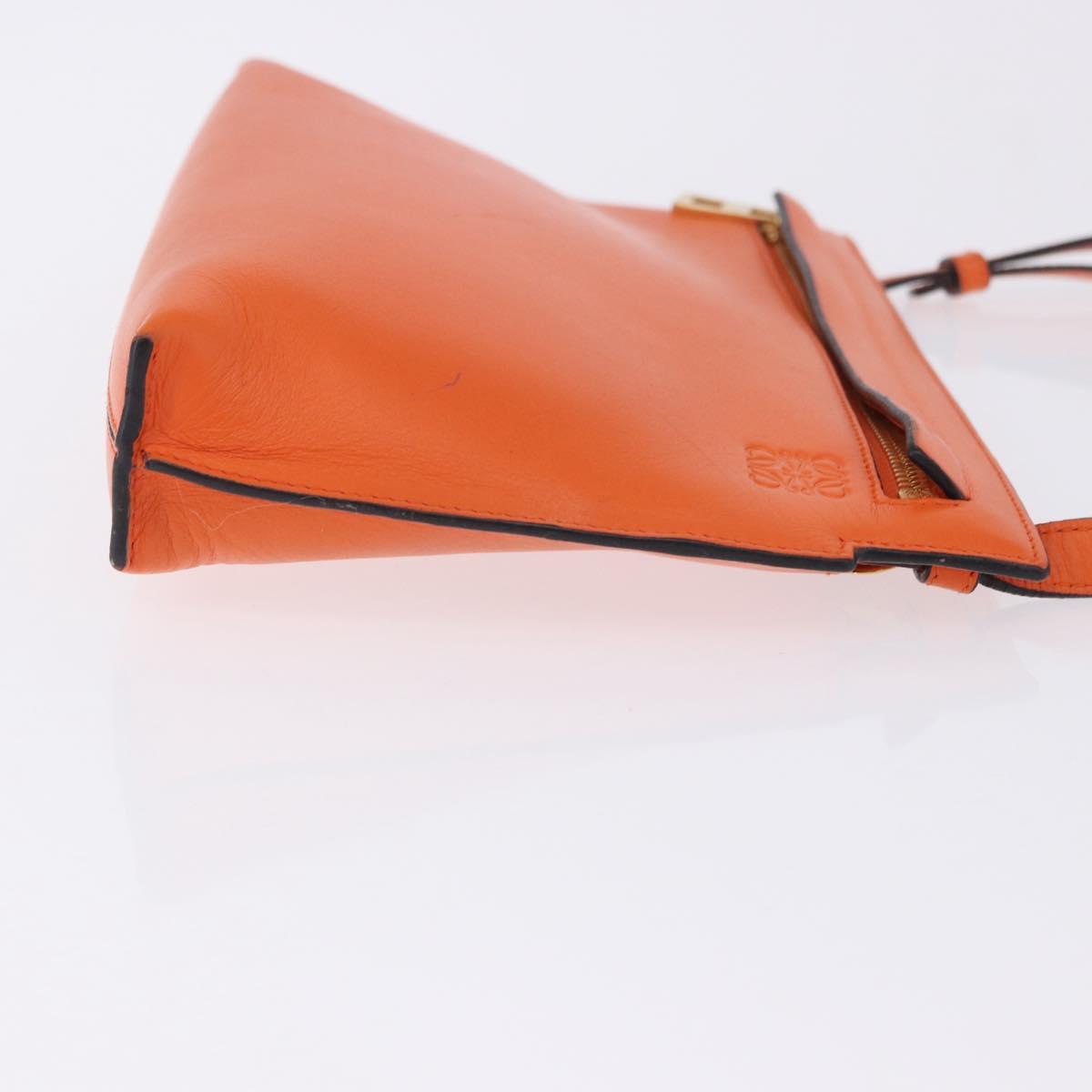 LOEWE Shoulder Bag Leather Orange Gold Tone Auth ka6237A