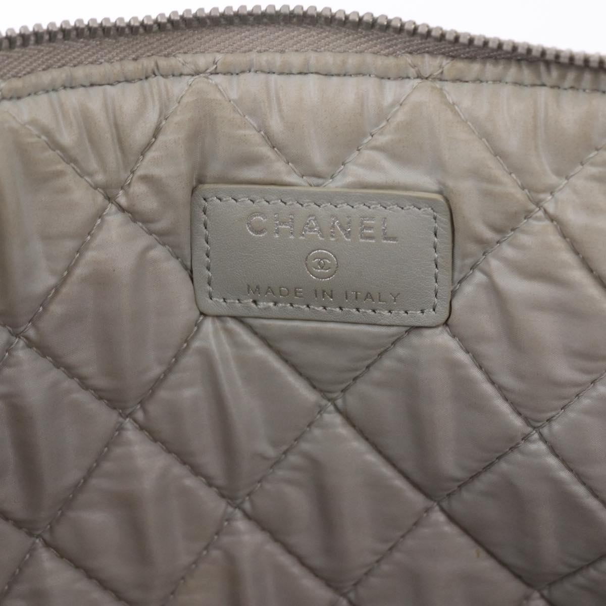 CHANEL Deauville Clutch Bag Straw Gray Silver CC Auth ka6238A