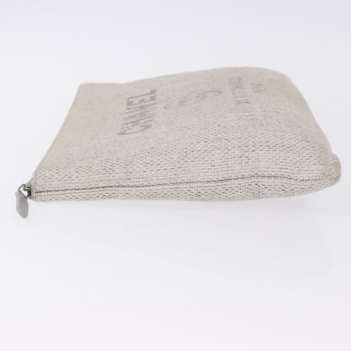 CHANEL Deauville Clutch Bag Straw Gray Silver CC Auth ka6238A