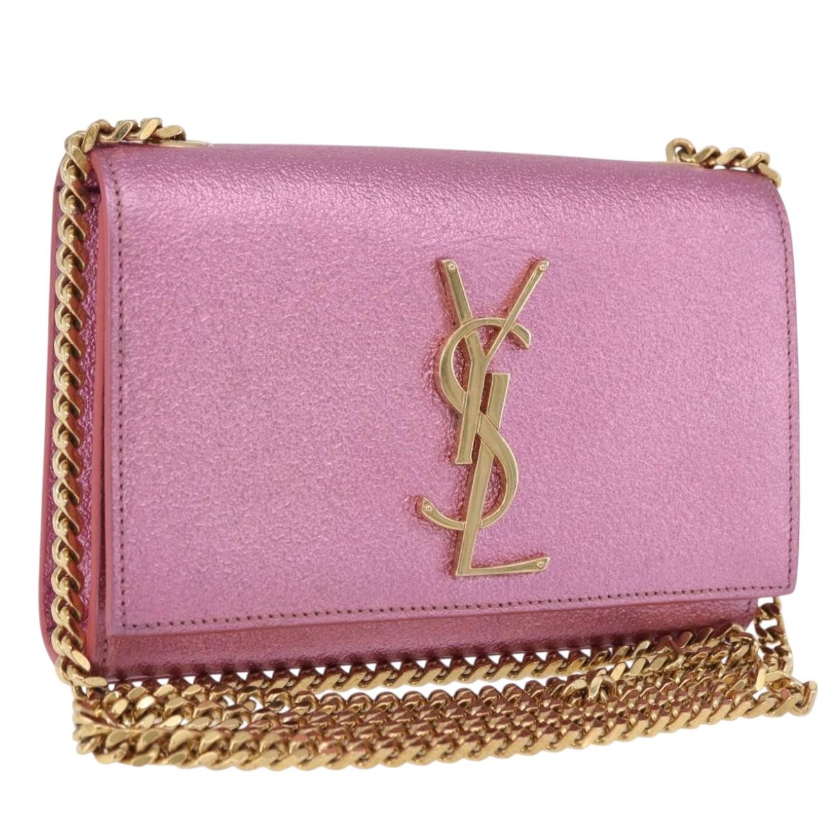 SAINT LAURENT Chain Shoulder Bag Leather Pink Gold Tone Auth ka6239M