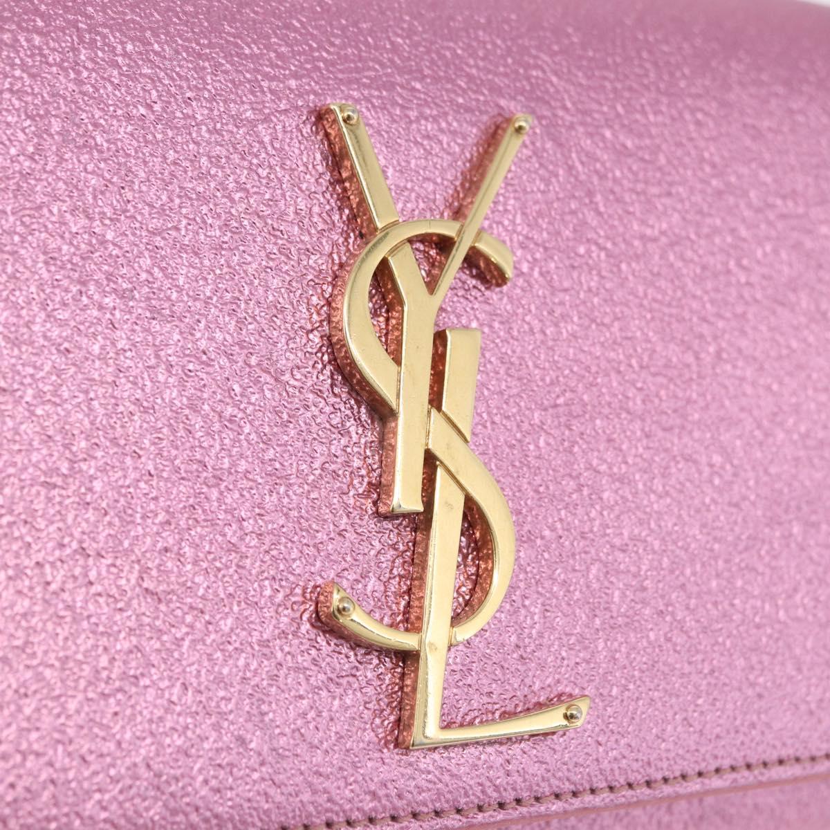 SAINT LAURENT Chain Shoulder Bag Leather Pink Gold Tone Auth ka6239M