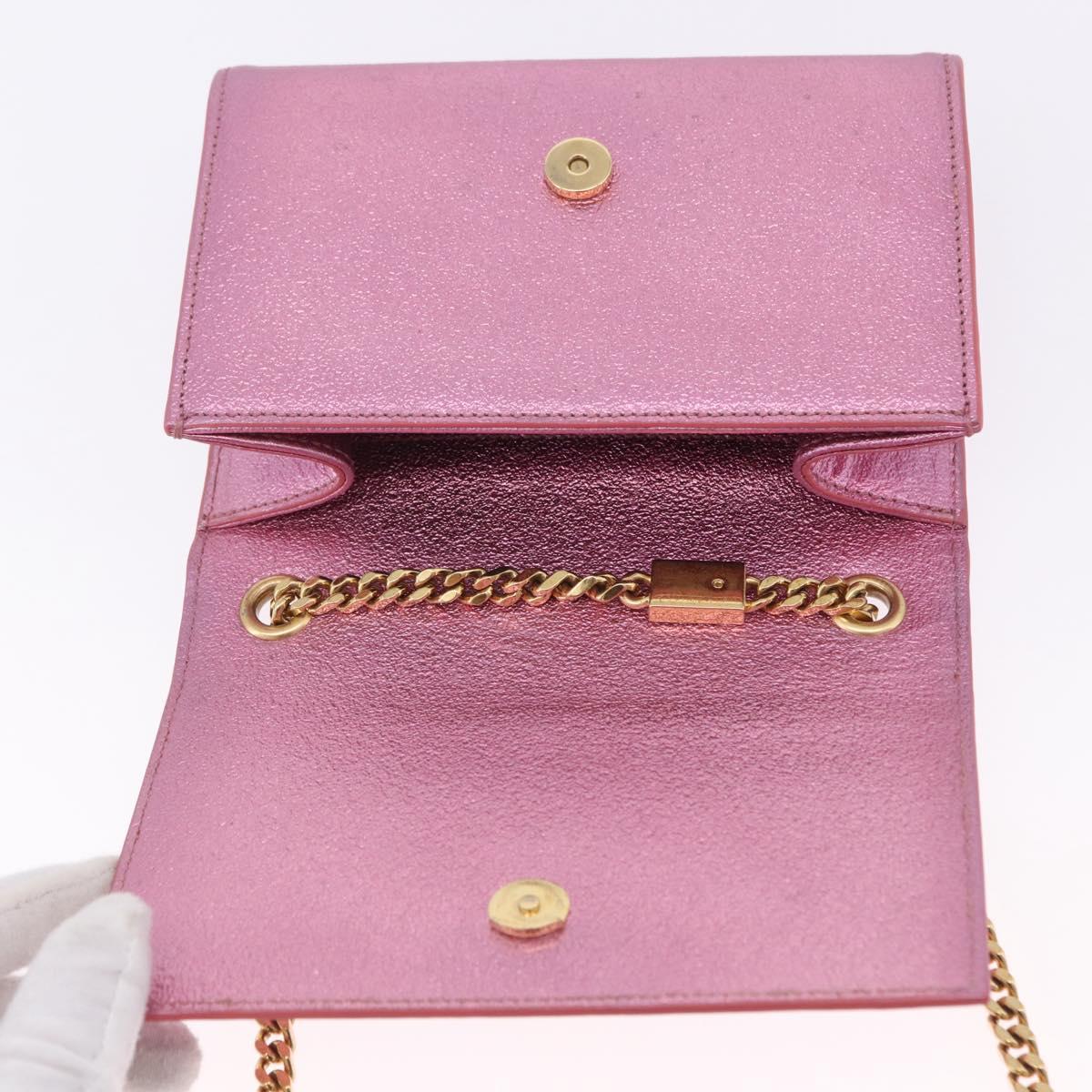SAINT LAURENT Chain Shoulder Bag Leather Pink Gold Tone Auth ka6239M