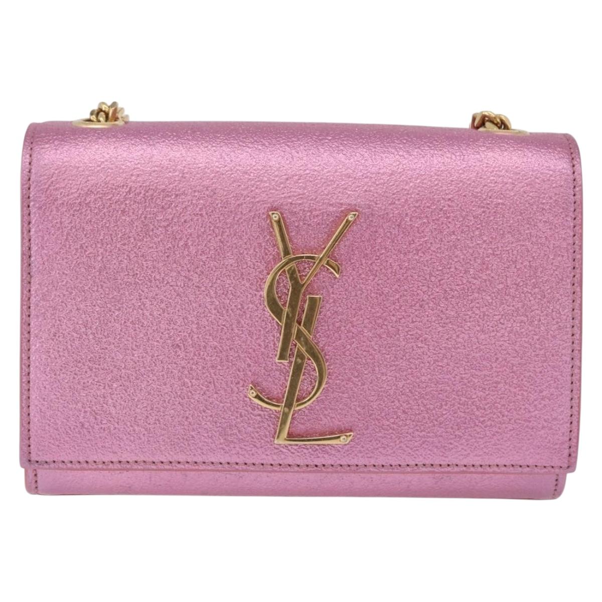 SAINT LAURENT Chain Shoulder Bag Leather Pink Gold Tone Auth ka6239M