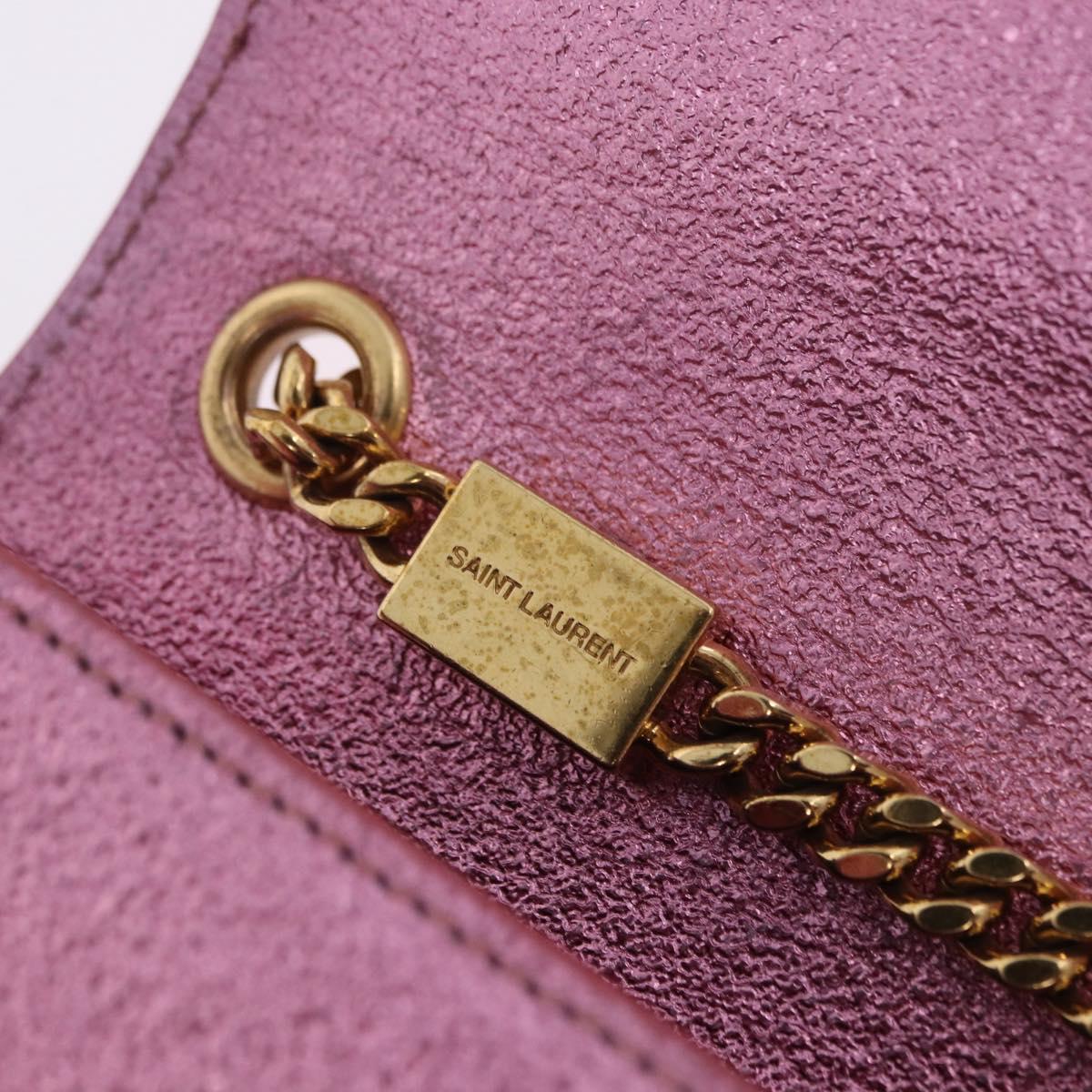 SAINT LAURENT Chain Shoulder Bag Leather Pink Gold Tone Auth ka6239M