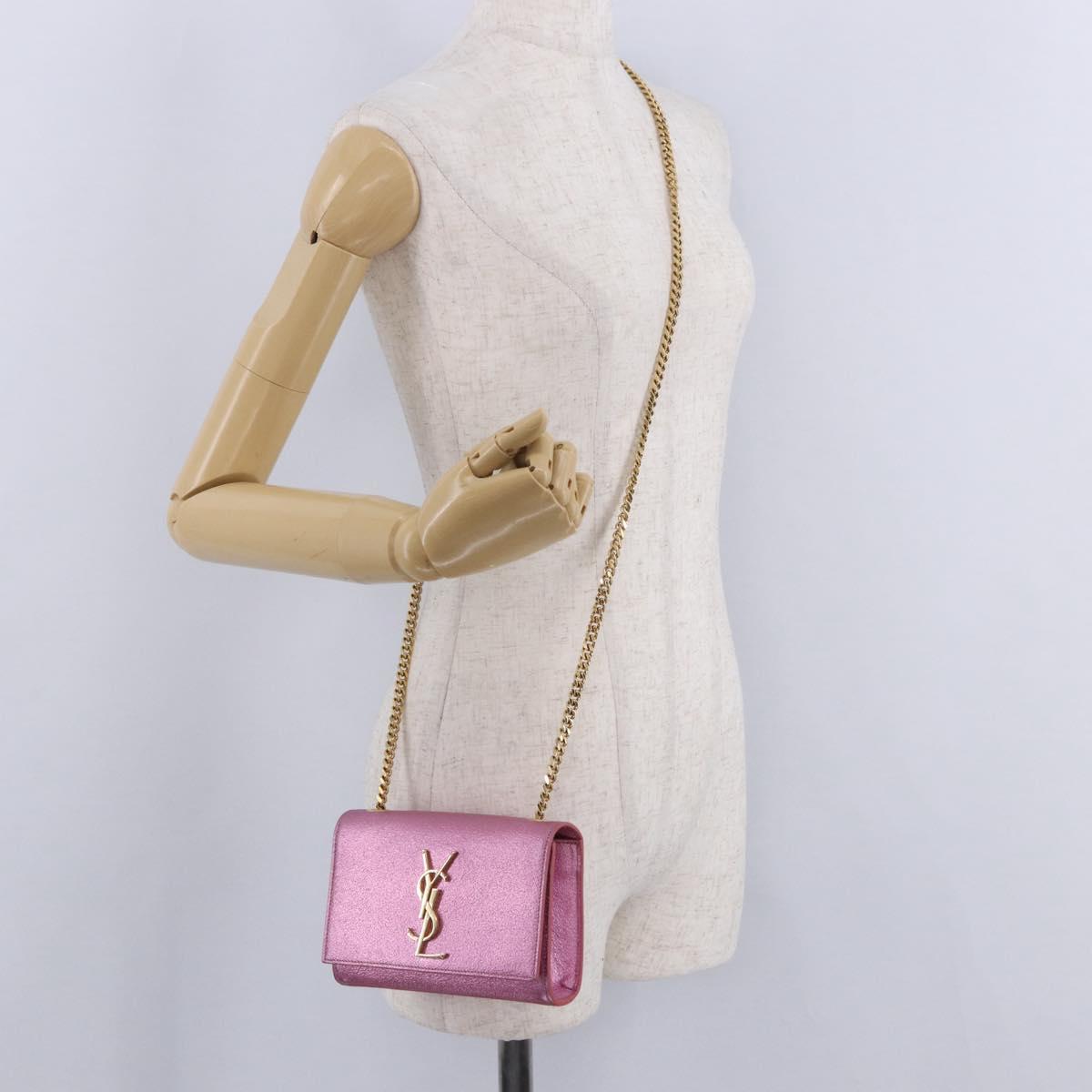 SAINT LAURENT Chain Shoulder Bag Leather Pink Gold Tone Auth ka6239M