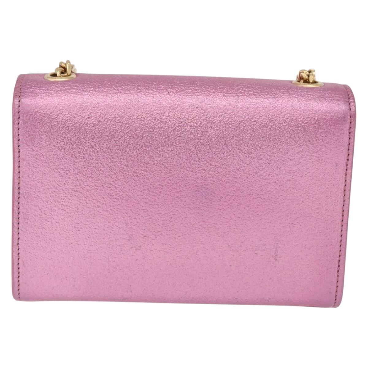 SAINT LAURENT Chain Shoulder Bag Leather Pink Gold Tone Auth ka6239M
