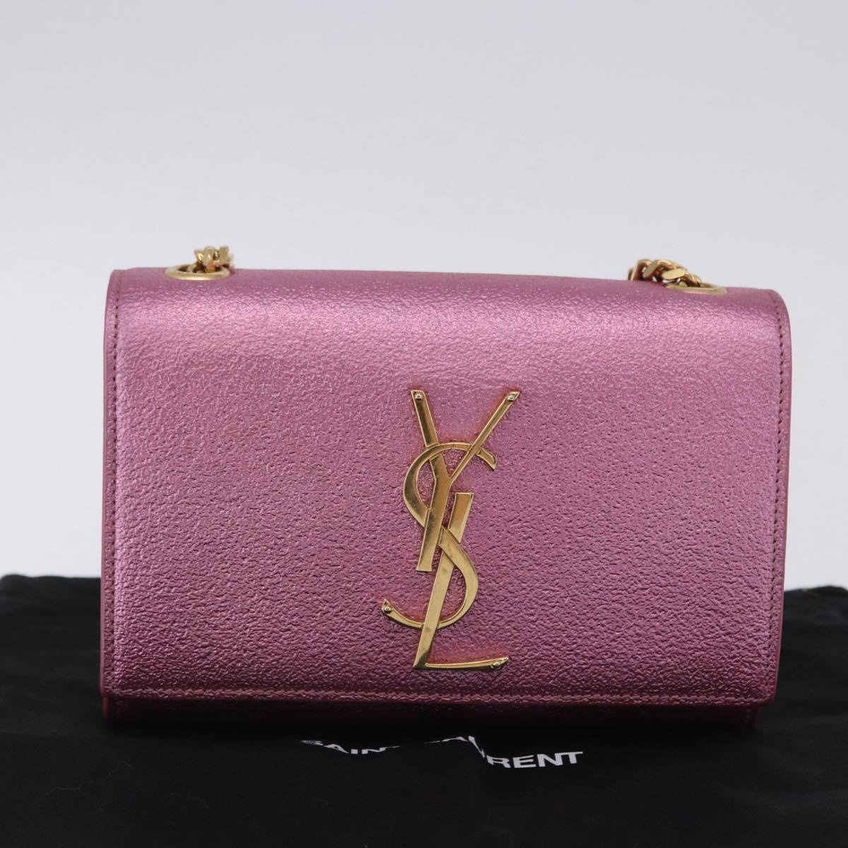 SAINT LAURENT Chain Shoulder Bag Leather Pink Gold Tone Auth ka6239M