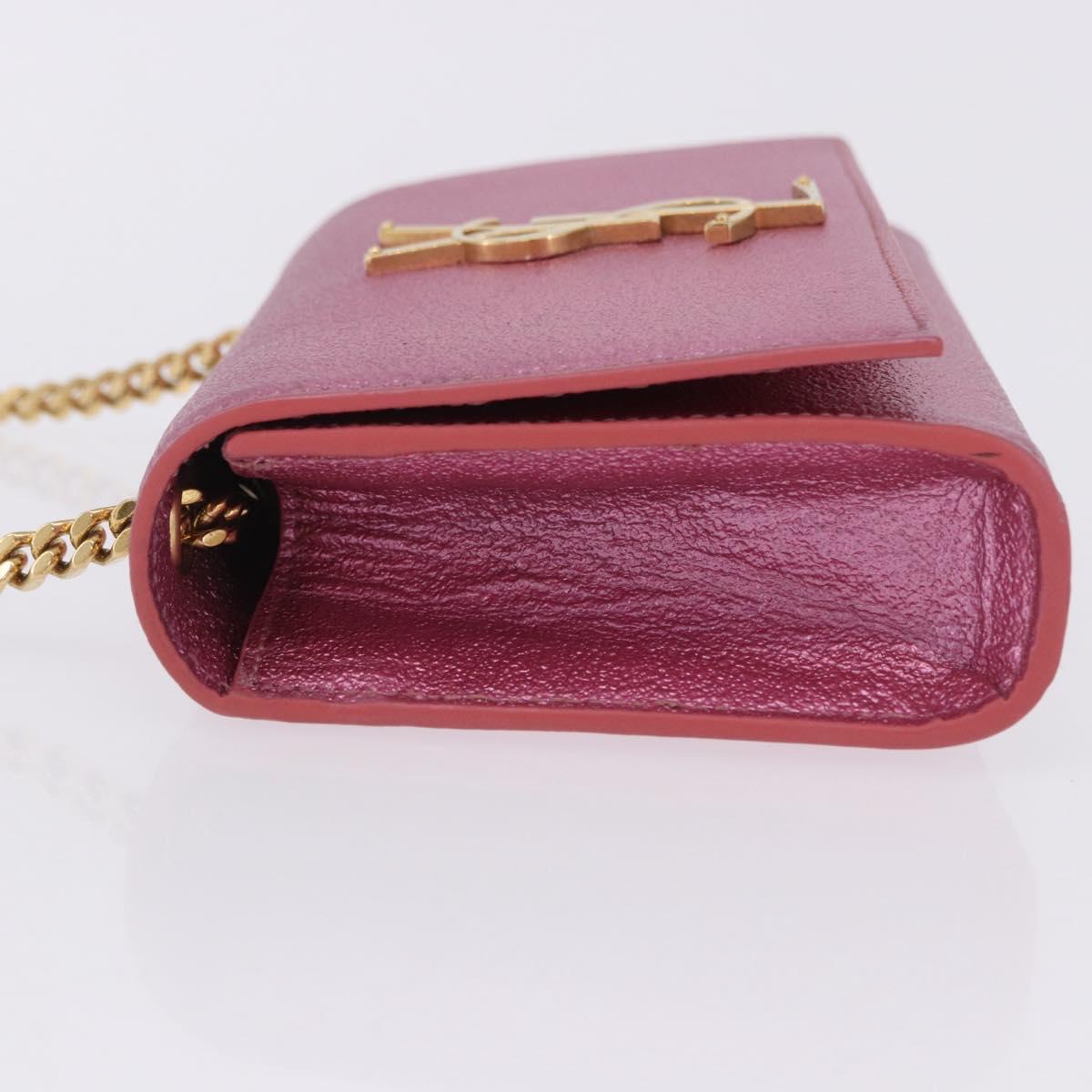 SAINT LAURENT Chain Shoulder Bag Leather Pink Gold Tone Auth ka6239M
