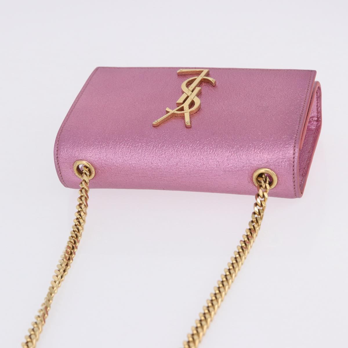 SAINT LAURENT Chain Shoulder Bag Leather Pink Gold Tone Auth ka6239M