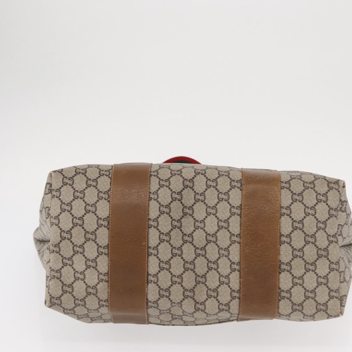 GUCCI GUCCI Plus Supreme Web Sherry Line Tote Bag PVC Beige Gold Auth ka624