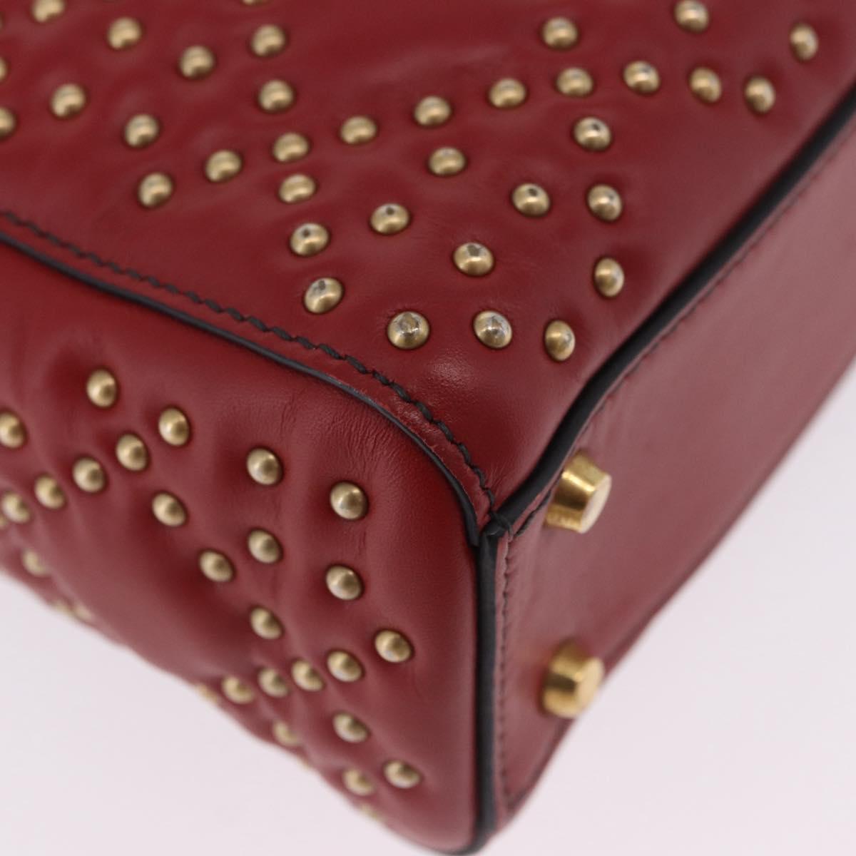 Christian Dior Lady Dior Canage Hand Bag Lamb Skin 2way Red Gold Auth ka6240V