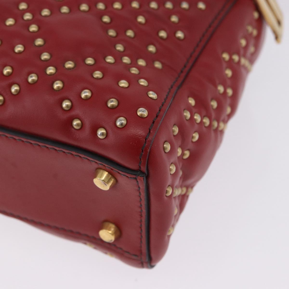 Christian Dior Lady Dior Canage Hand Bag Lamb Skin 2way Red Gold Auth ka6240V