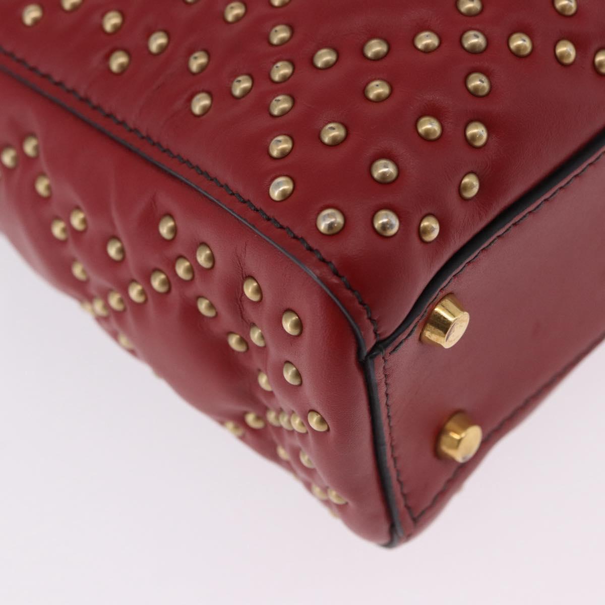 Christian Dior Lady Dior Canage Hand Bag Lamb Skin 2way Red Gold Auth ka6240V