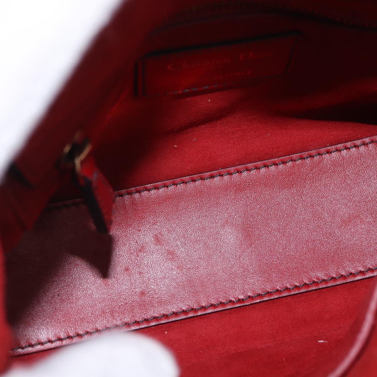 Christian Dior Lady Dior Canage Hand Bag Lamb Skin 2way Red Gold Auth ka6240V