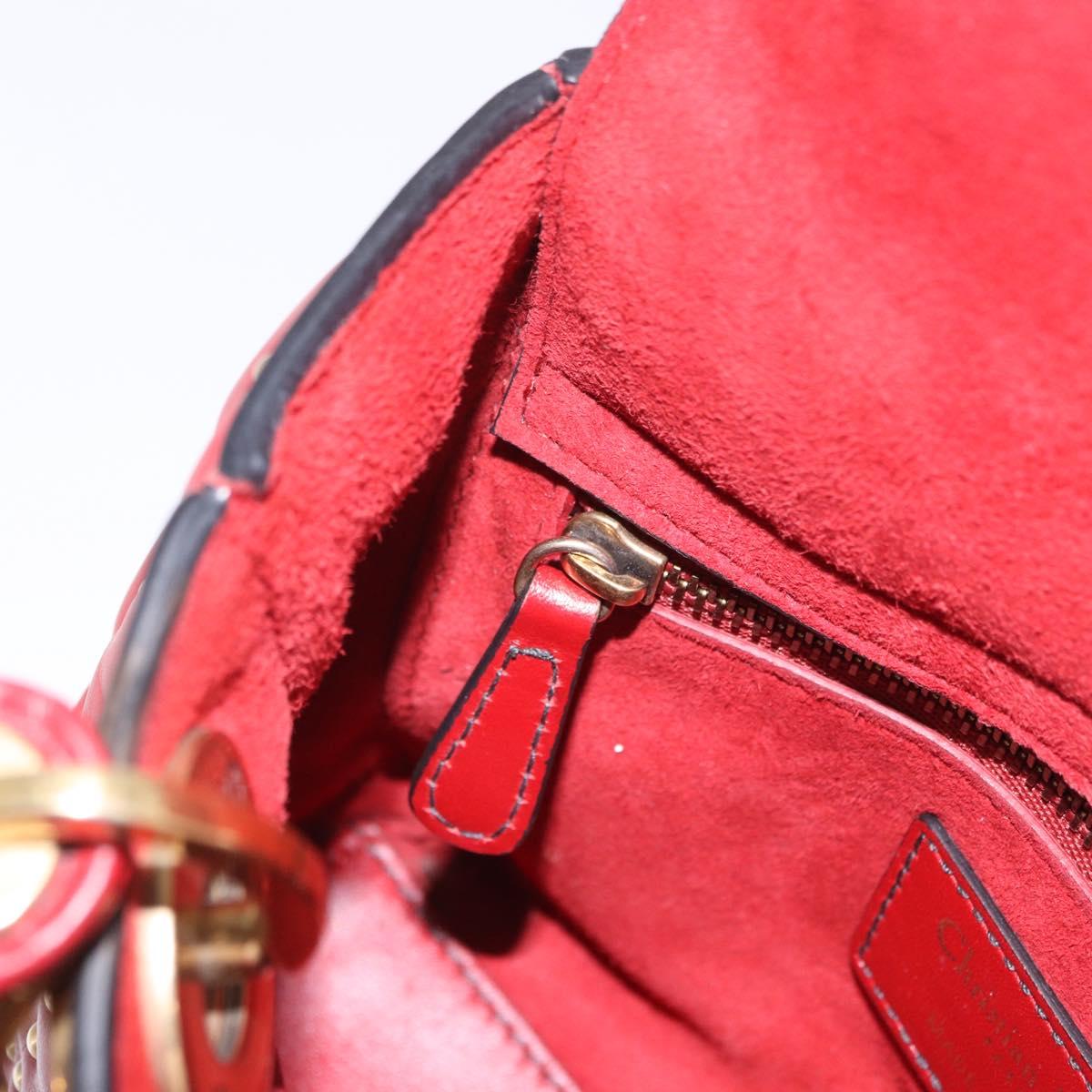 Christian Dior Lady Dior Canage Hand Bag Lamb Skin 2way Red Gold Auth ka6240V