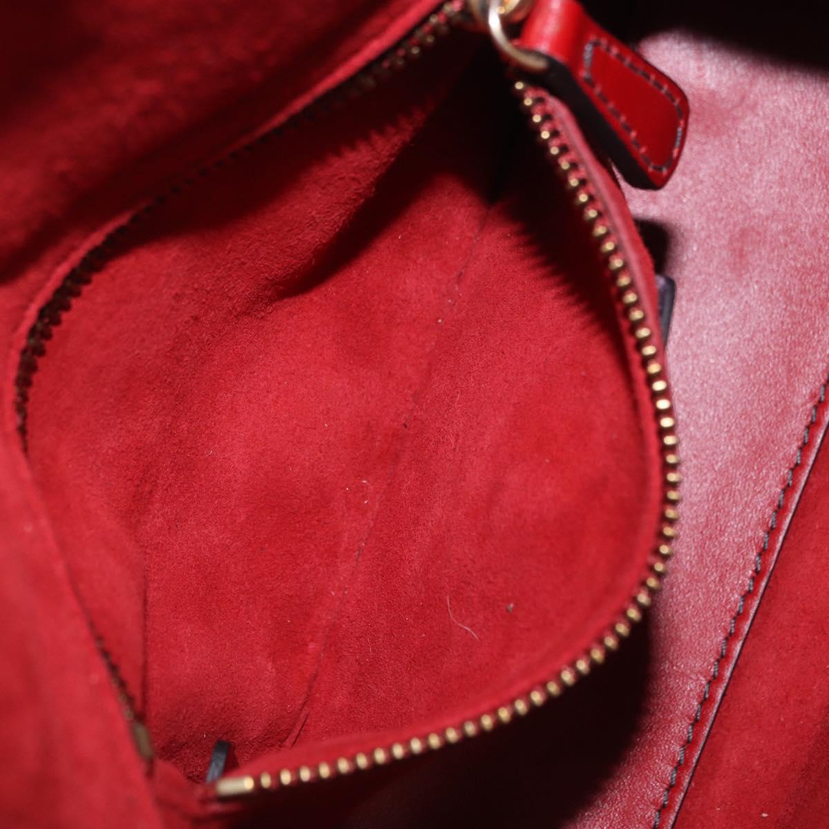 Christian Dior Lady Dior Canage Hand Bag Lamb Skin 2way Red Gold Auth ka6240V