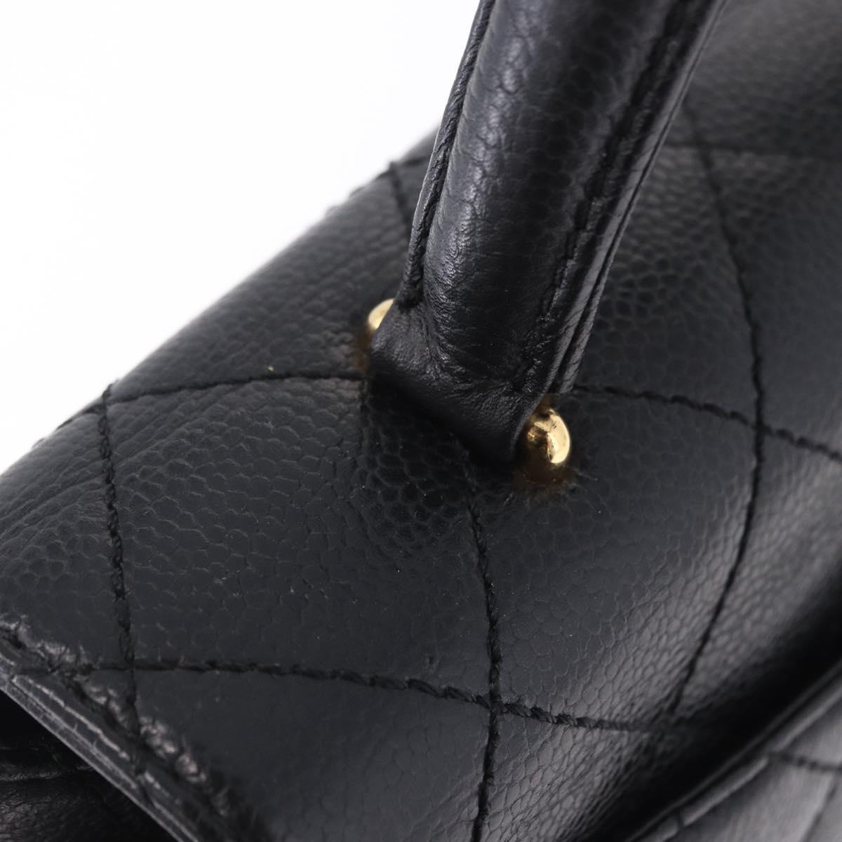 CHANEL Matelasse Hand Bag Caviar Skin Black Gold Tone CC Auth ka6241V