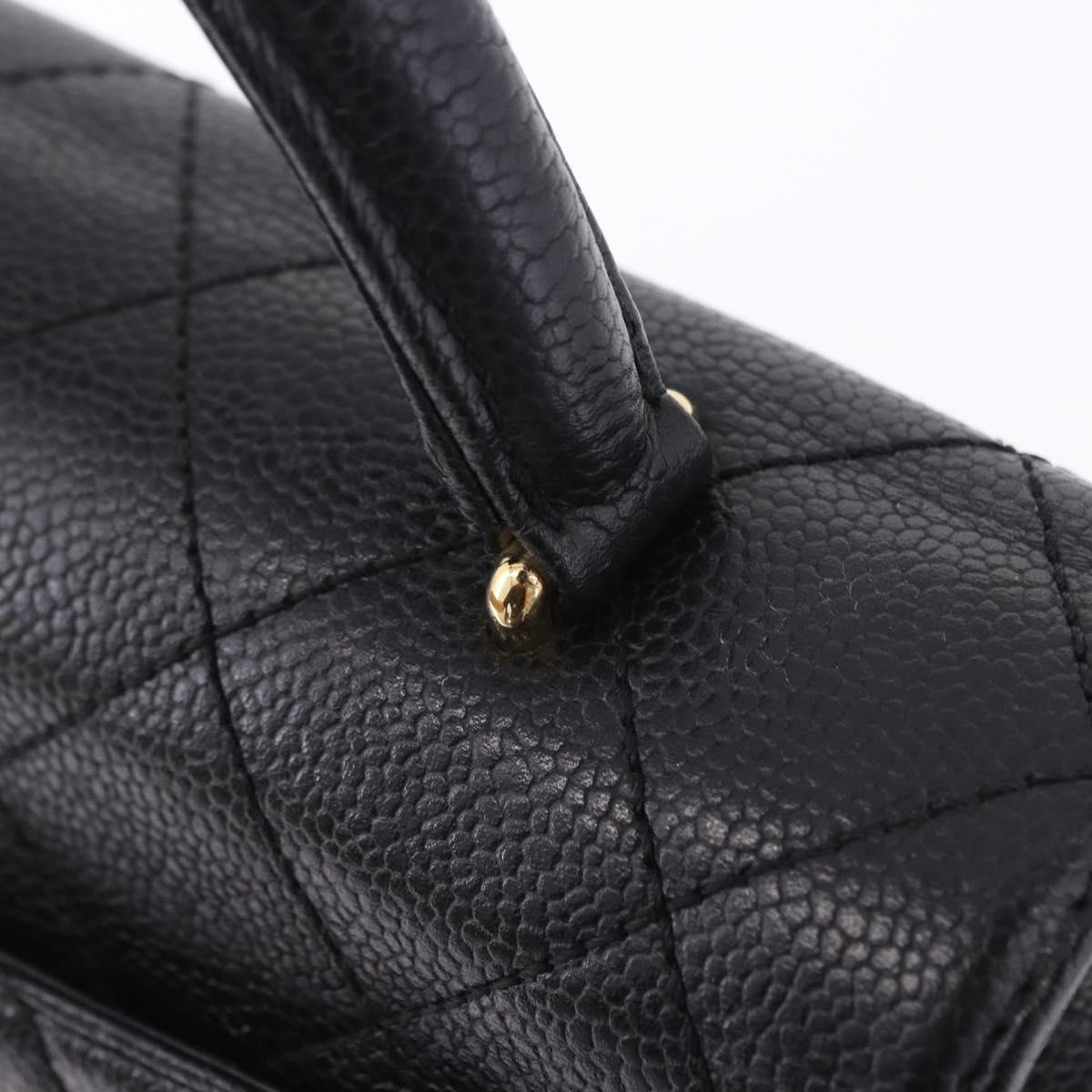 CHANEL Matelasse Hand Bag Caviar Skin Black Gold Tone CC Auth ka6241V