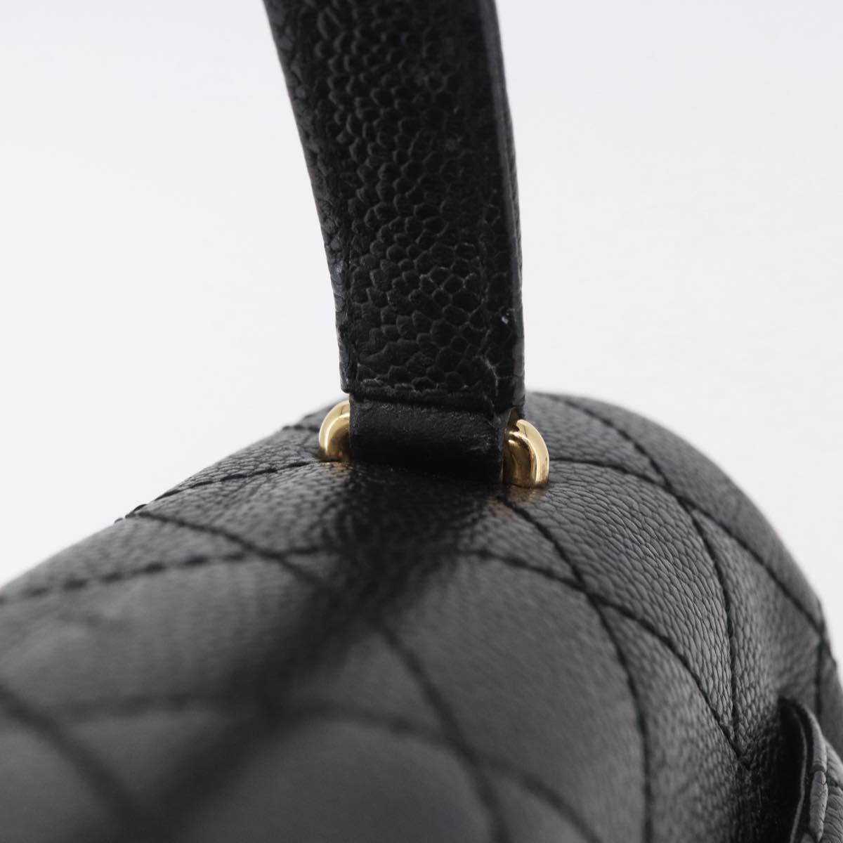 CHANEL Matelasse Hand Bag Caviar Skin Black Gold Tone CC Auth ka6241V