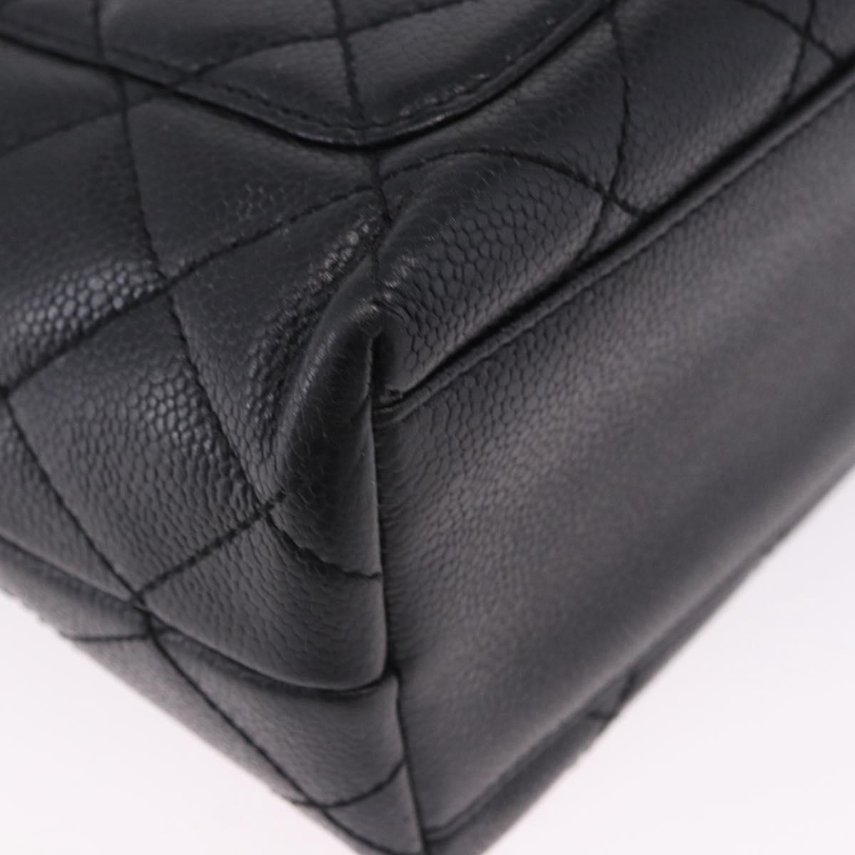 CHANEL Matelasse Hand Bag Caviar Skin Black Gold Tone CC Auth ka6241V