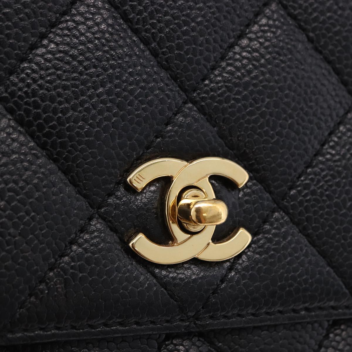 CHANEL Matelasse Hand Bag Caviar Skin Black Gold Tone CC Auth ka6241V