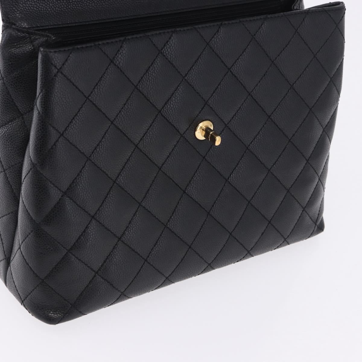 CHANEL Matelasse Hand Bag Caviar Skin Black Gold Tone CC Auth ka6241V