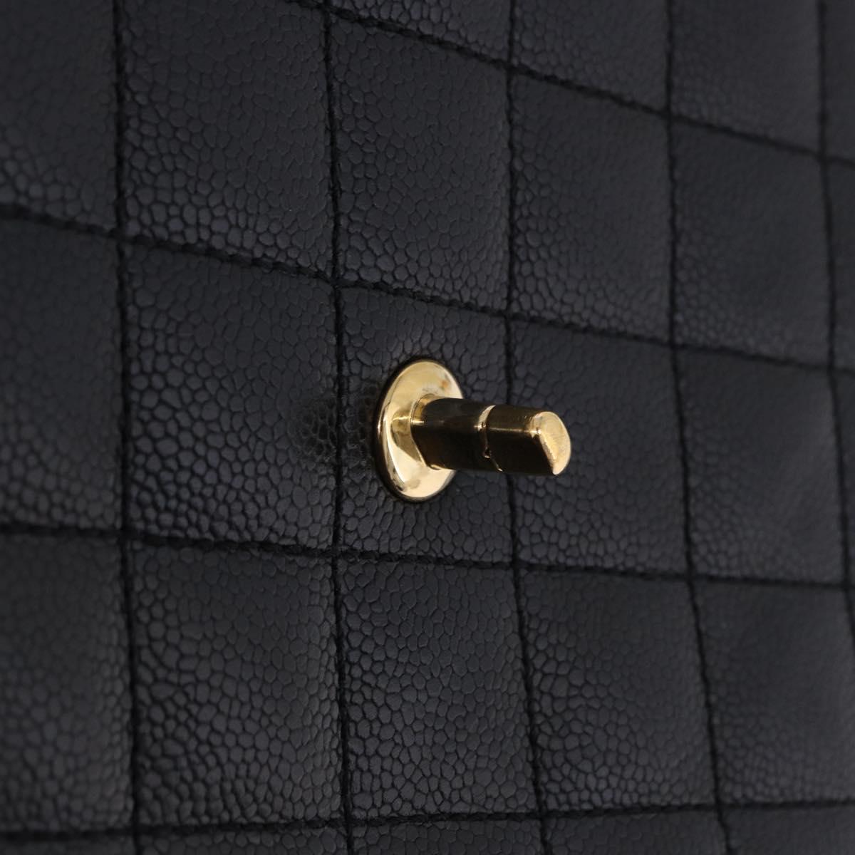 CHANEL Matelasse Hand Bag Caviar Skin Black Gold Tone CC Auth ka6241V
