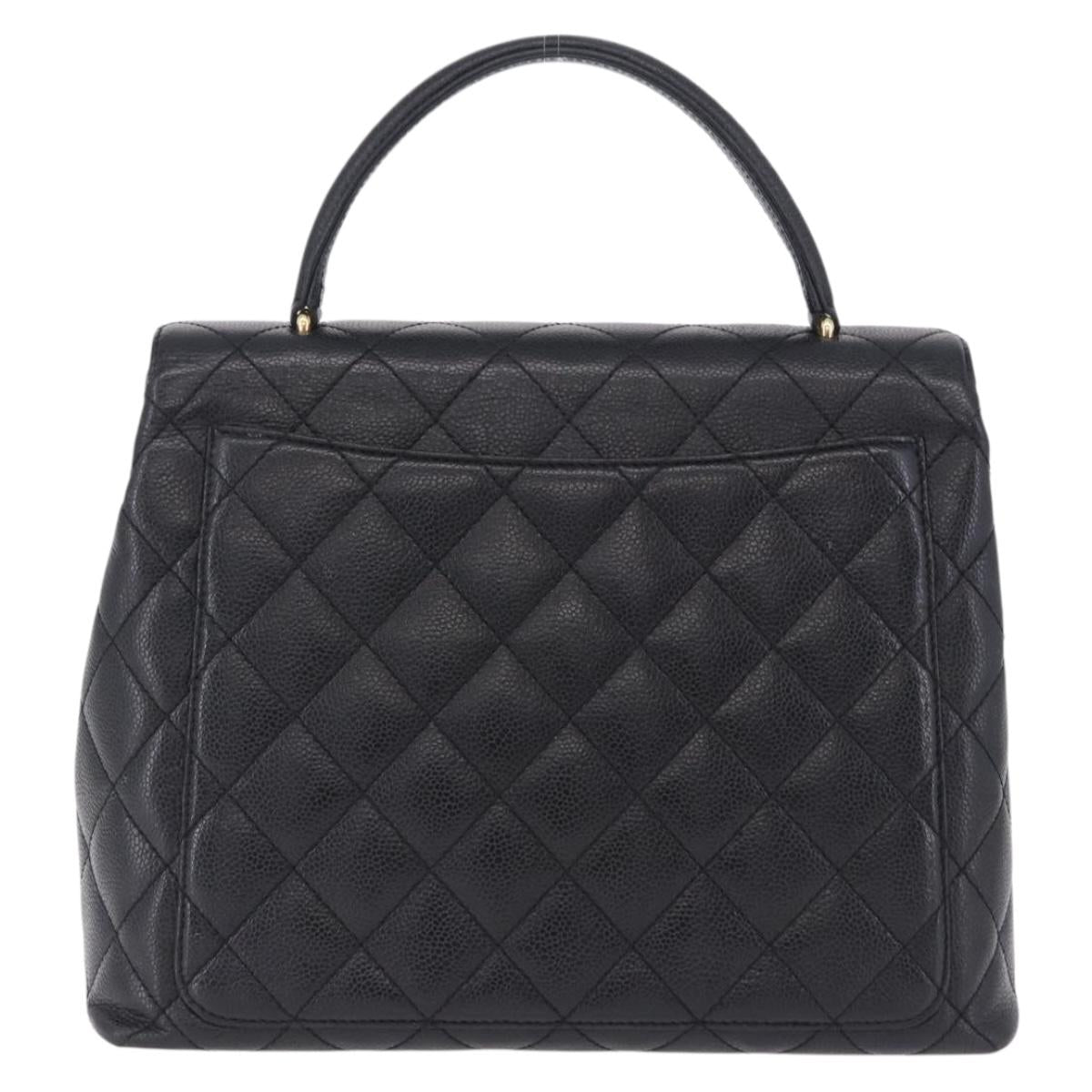 CHANEL Matelasse Hand Bag Caviar Skin Black Gold Tone CC Auth ka6241V