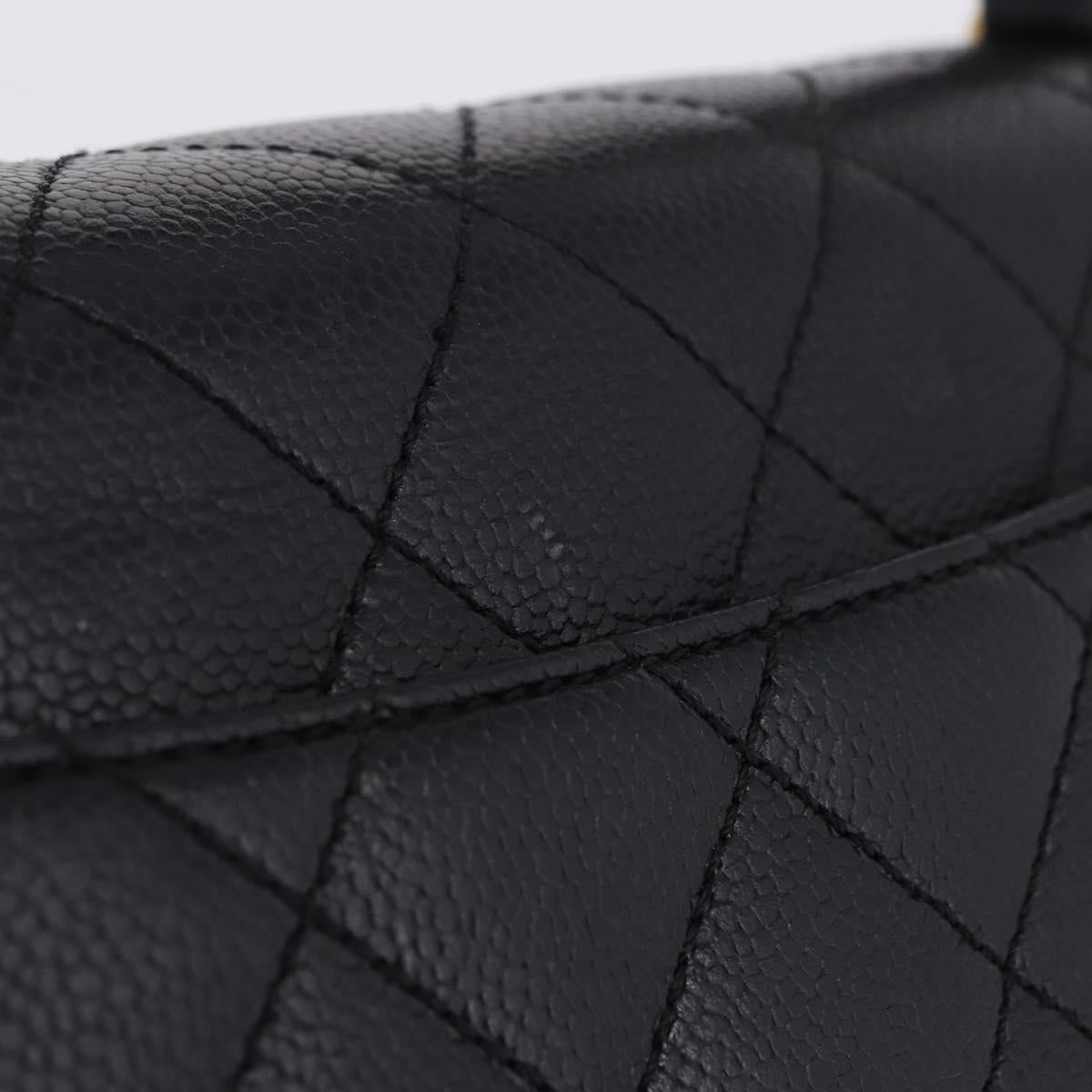 CHANEL Matelasse Hand Bag Caviar Skin Black Gold Tone CC Auth ka6241V