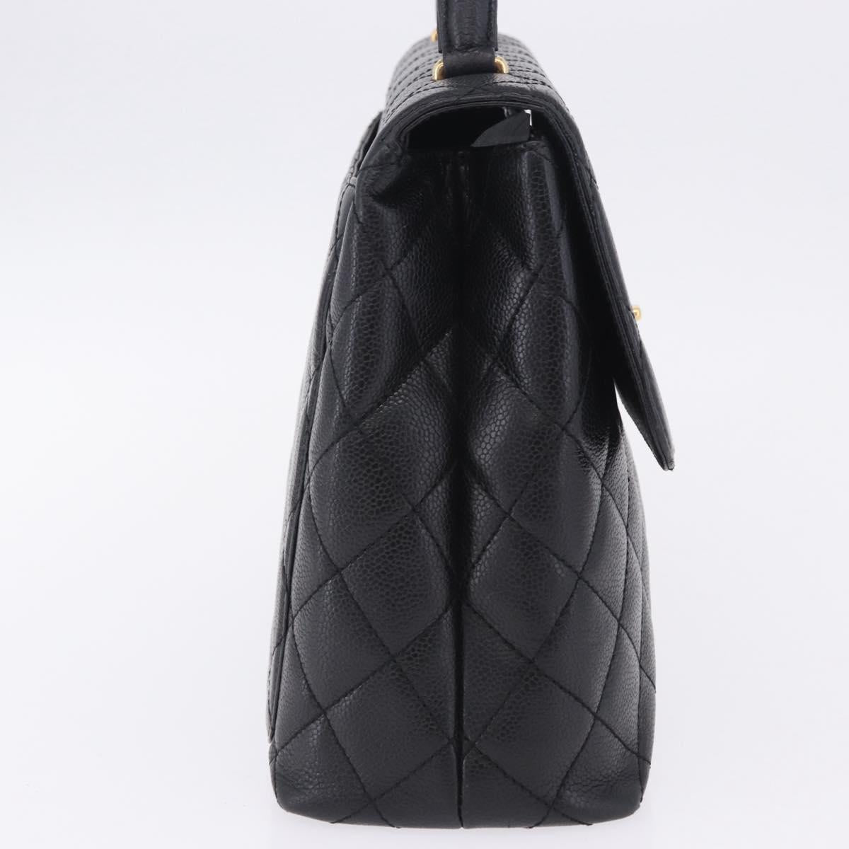 CHANEL Matelasse Hand Bag Caviar Skin Black Gold Tone CC Auth ka6241V