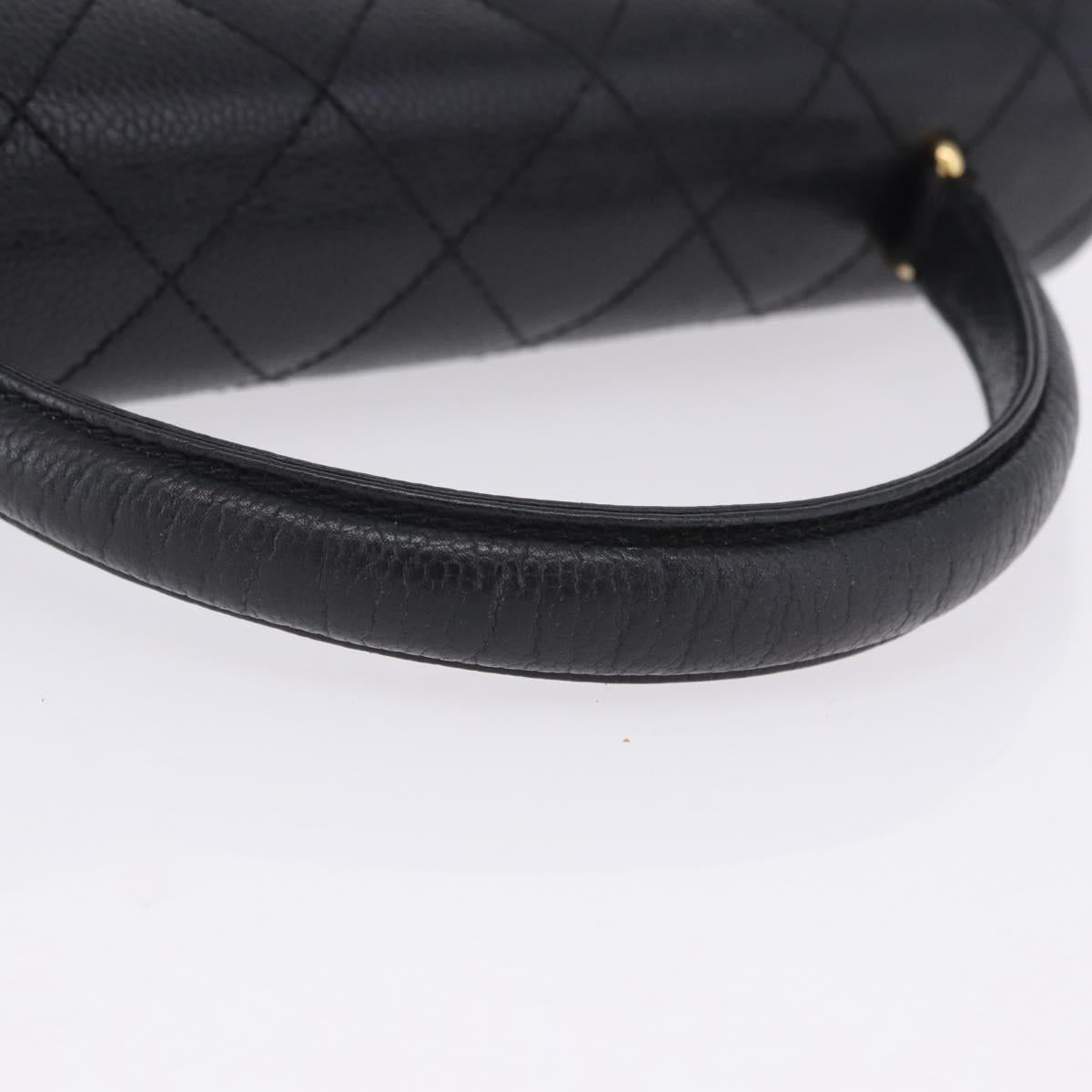 CHANEL Matelasse Hand Bag Caviar Skin Black Gold Tone CC Auth ka6241V