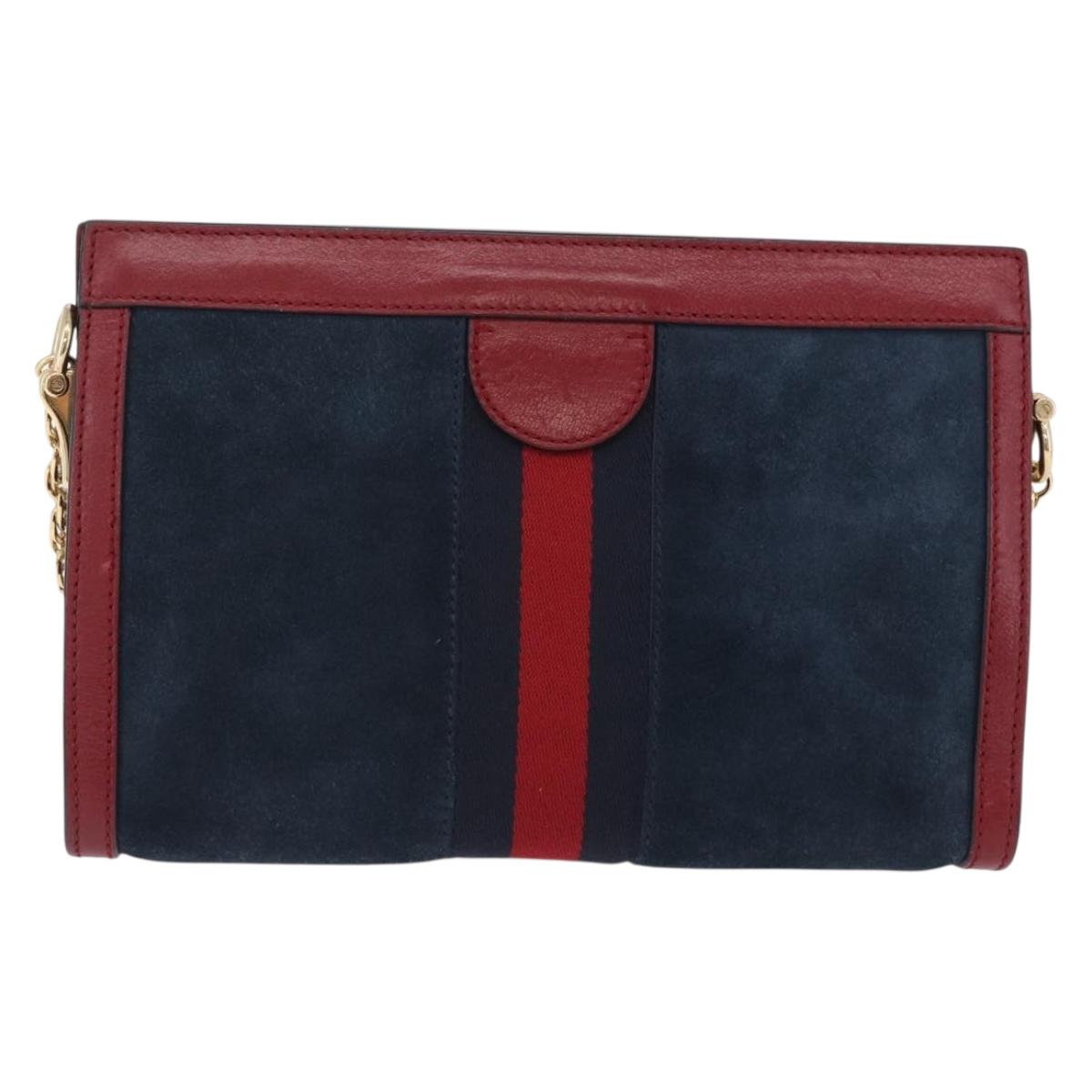 GUCCI Ophdia GG Chain Shoulder Bag Suede Navy 503877 Auth ka6243V