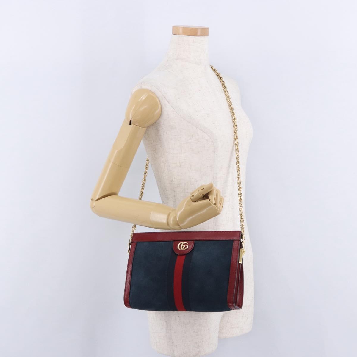 GUCCI Ophdia GG Chain Shoulder Bag Suede Navy 503877 Auth ka6243V