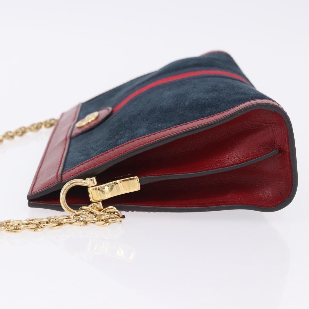 GUCCI Ophdia GG Chain Shoulder Bag Suede Navy 503877 Auth ka6243V