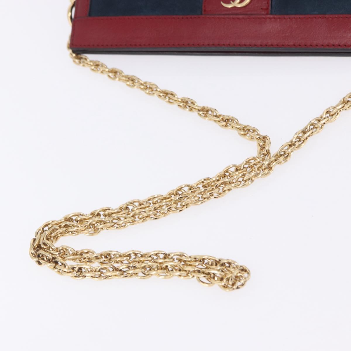 GUCCI Ophdia GG Chain Shoulder Bag Suede Navy 503877 Auth ka6243V