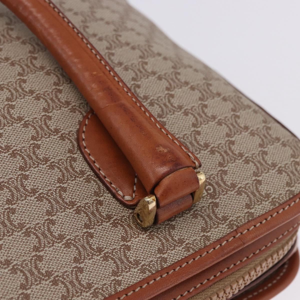 CELINE Macadam Hand Bag PVC Leather Beige Gold Tone Auth ka6244A