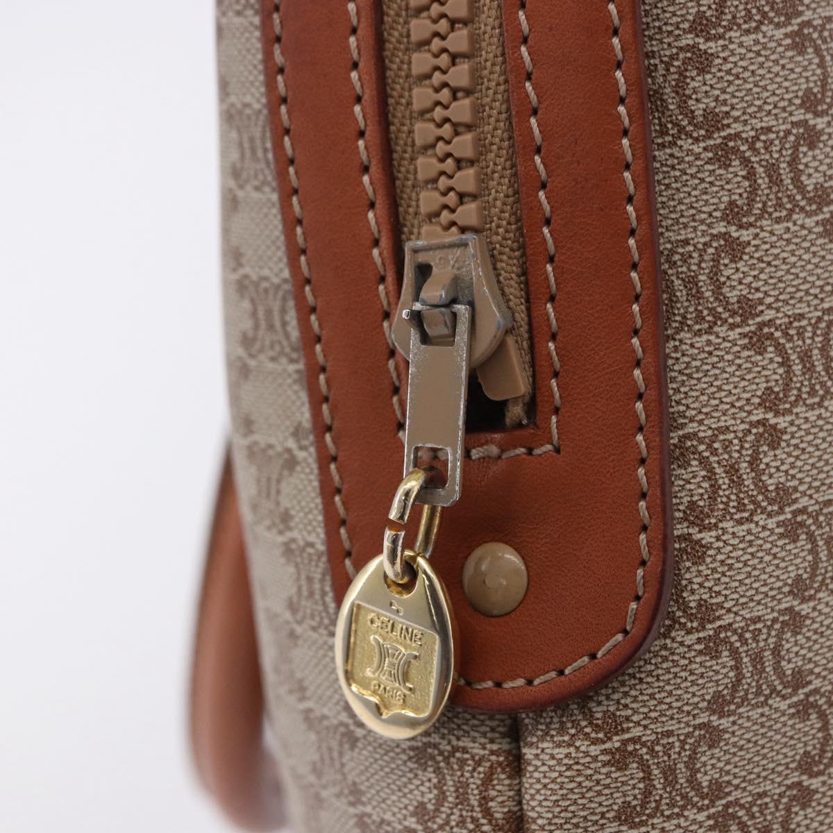 CELINE Macadam Hand Bag PVC Leather Beige Gold Tone Auth ka6244A